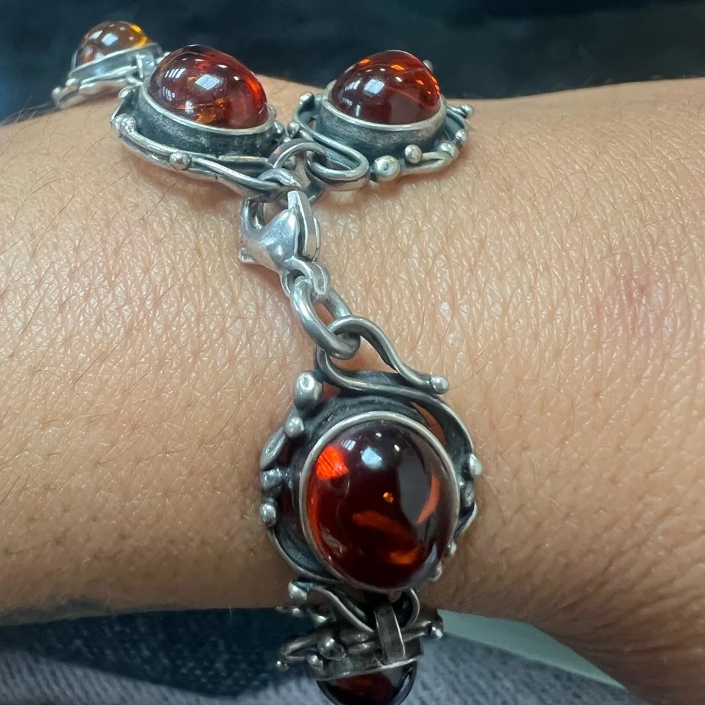 Vintage Natural Baltic Amber with 925 silver bracelet - Picture 6 of 9